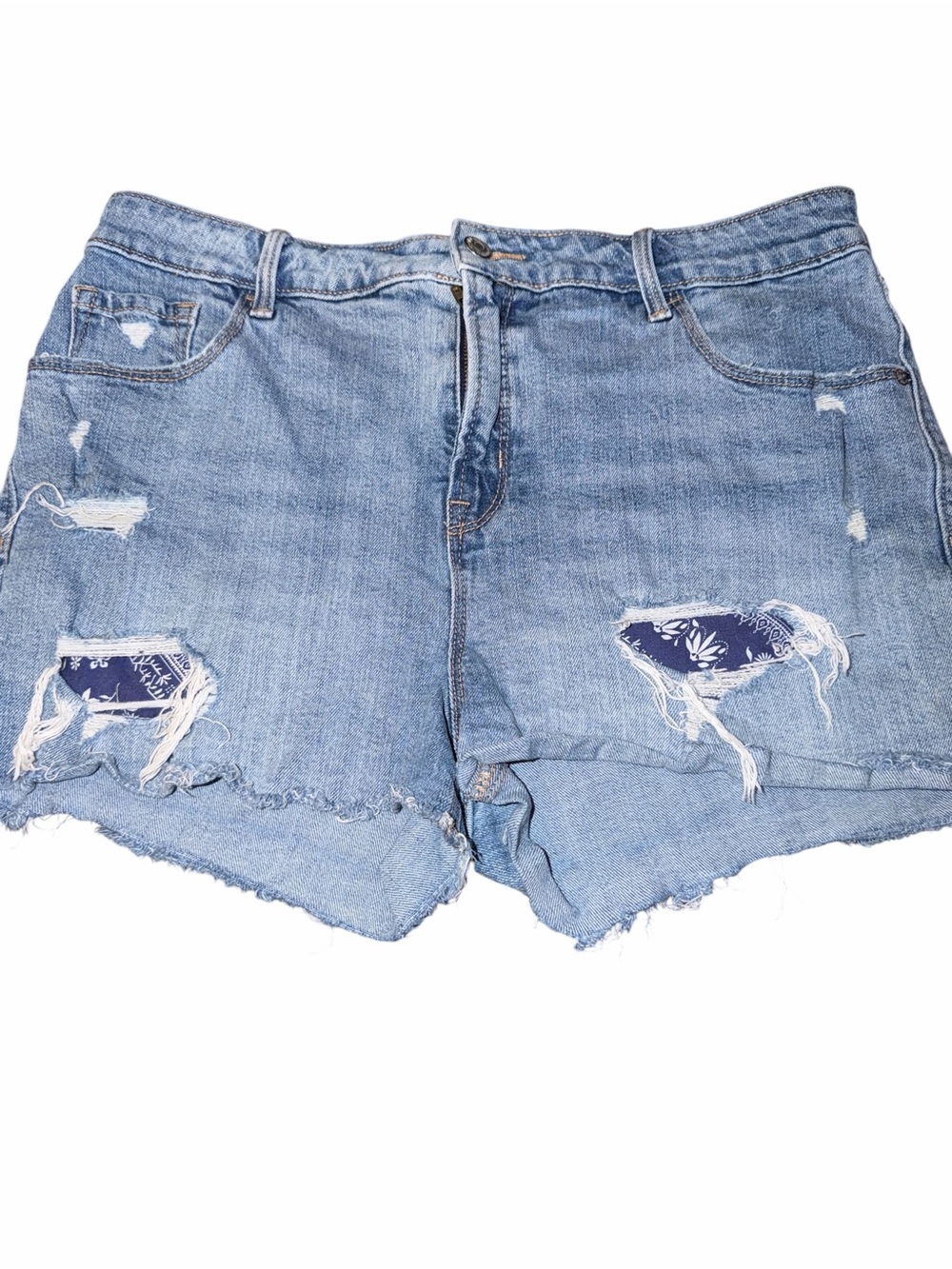Old Navy Light Blue Distressed Denim Shorts with Patchwork